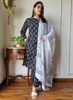 Cotton Black Casual Wear Printed Readymade Salwar Suit